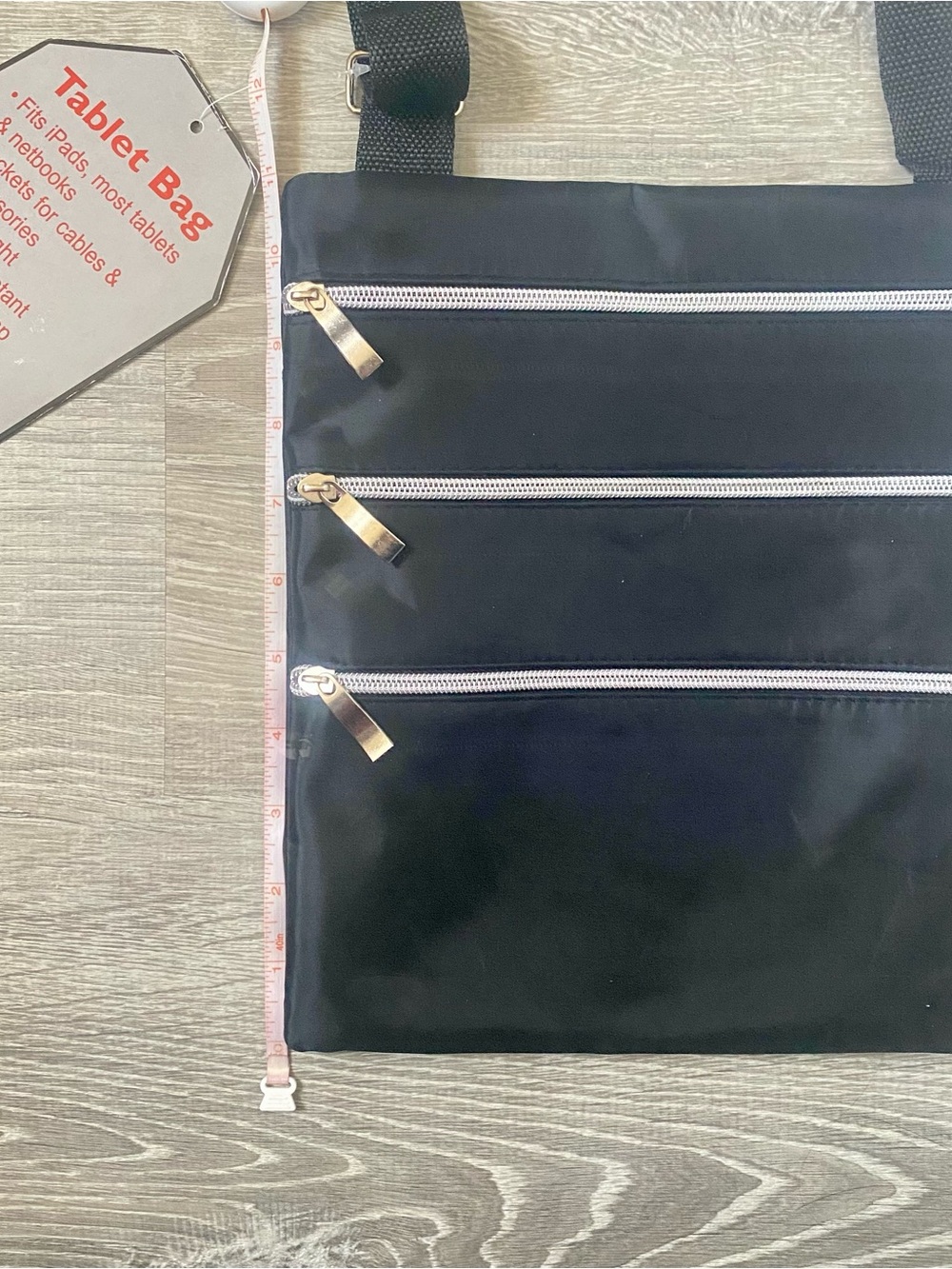 Black Crossbody Tablet Bag with 4 Zippers - Picture 3 of 5